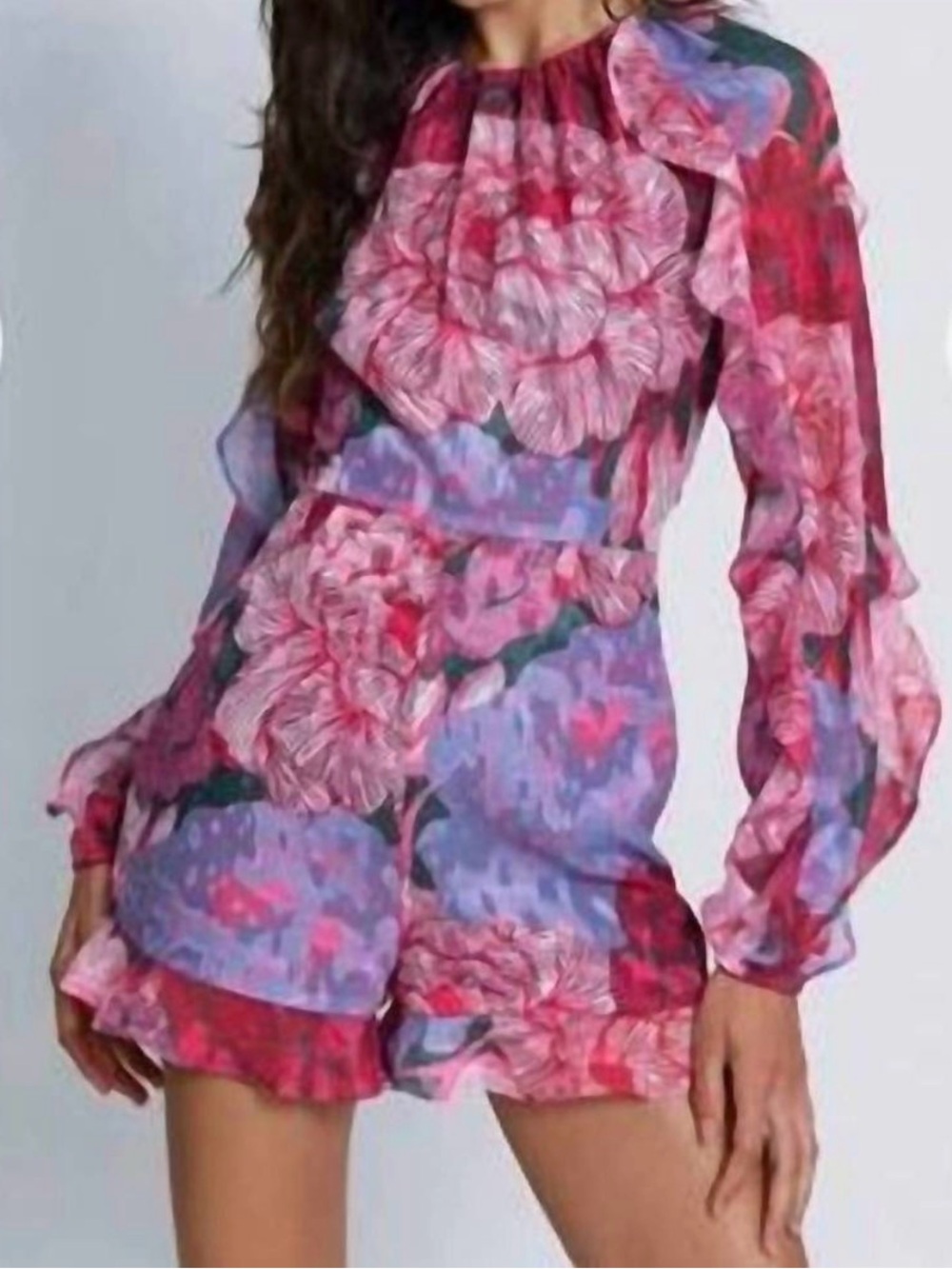 NWT Hutch Edessa Floral Ruffle Long-Sleeve Romper Pink Lavender Green Size 4